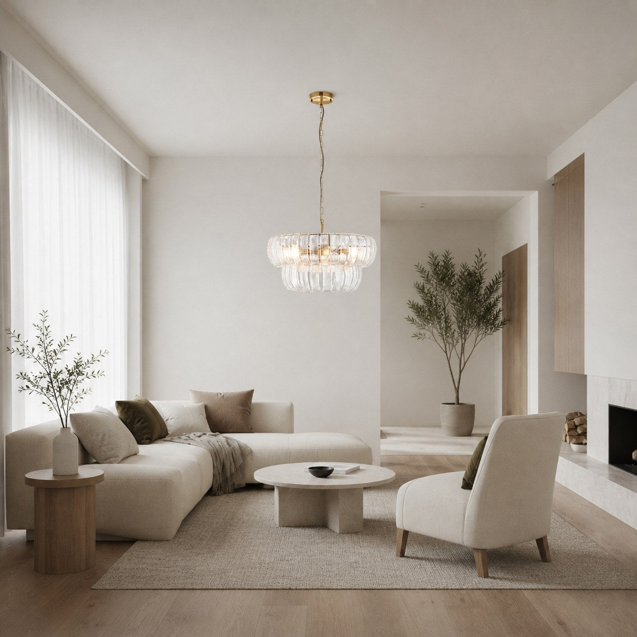 Solara 6-Light Tiered Pendant – Cascading Curved Glass and Metal-Frame for Dining & Entry