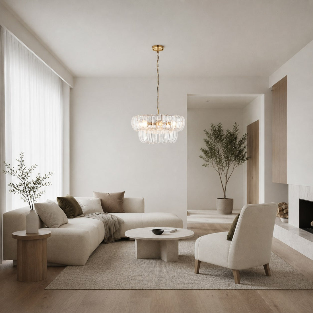 Solara 6-Light Tiered Pendant – Cascading Curved Glass and Metal-Frame for Dining & Entry