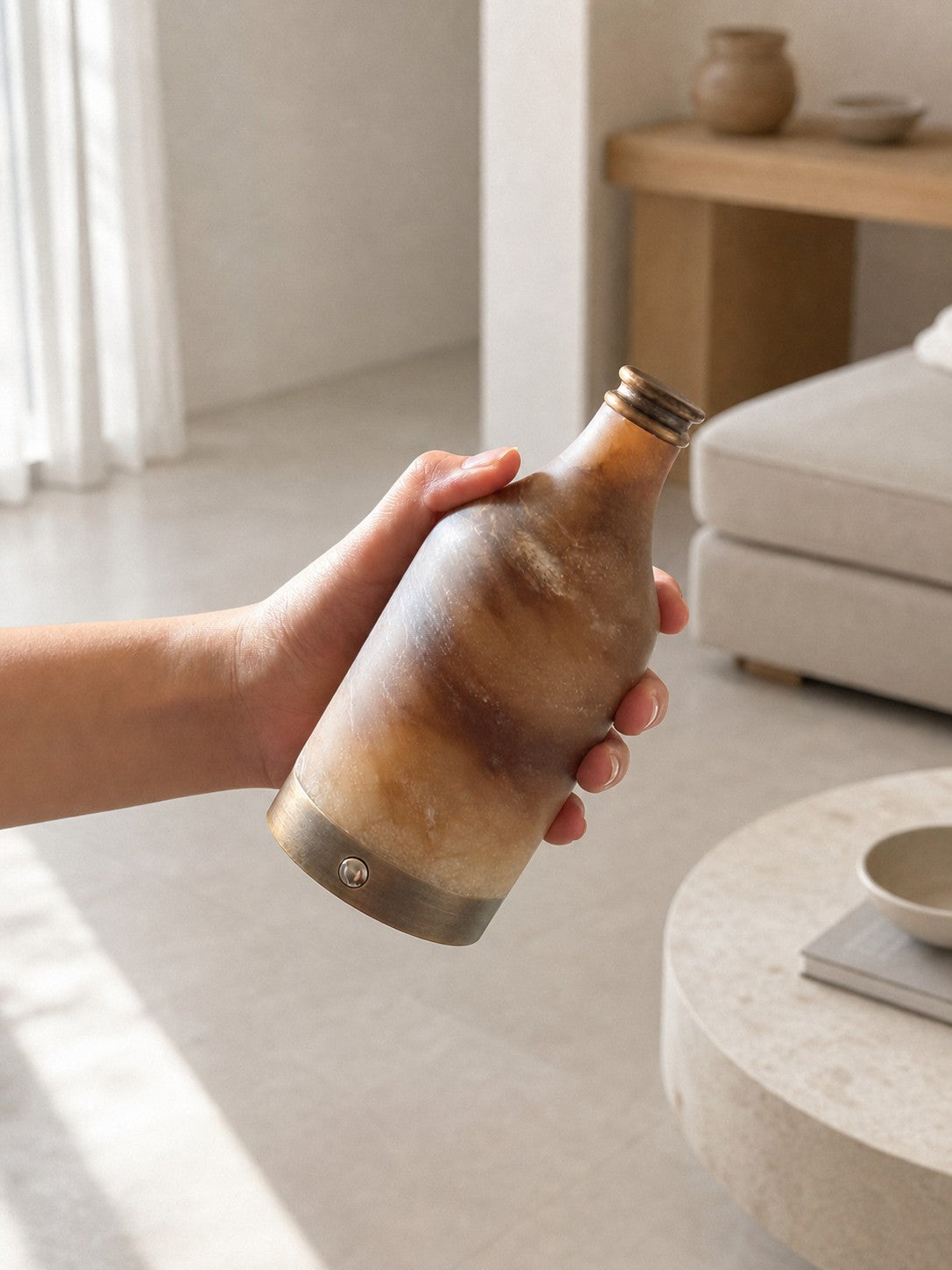 Wine Bottle Alabaster Table Lamp (Built-in Battery)