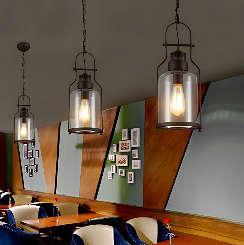 Black Bell Jar Cylinder Glass Pendant Light – Rustic Industrial Design