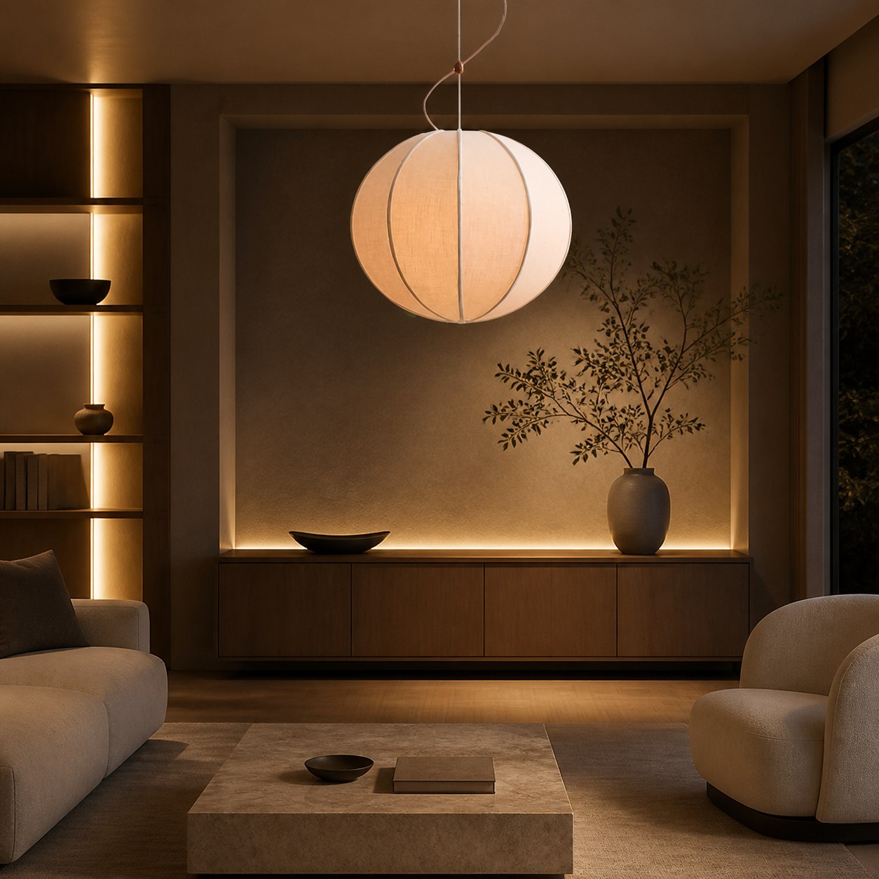 Alvian Pendant Light - Linen Shade with Adjustable Height for Cozy Dining