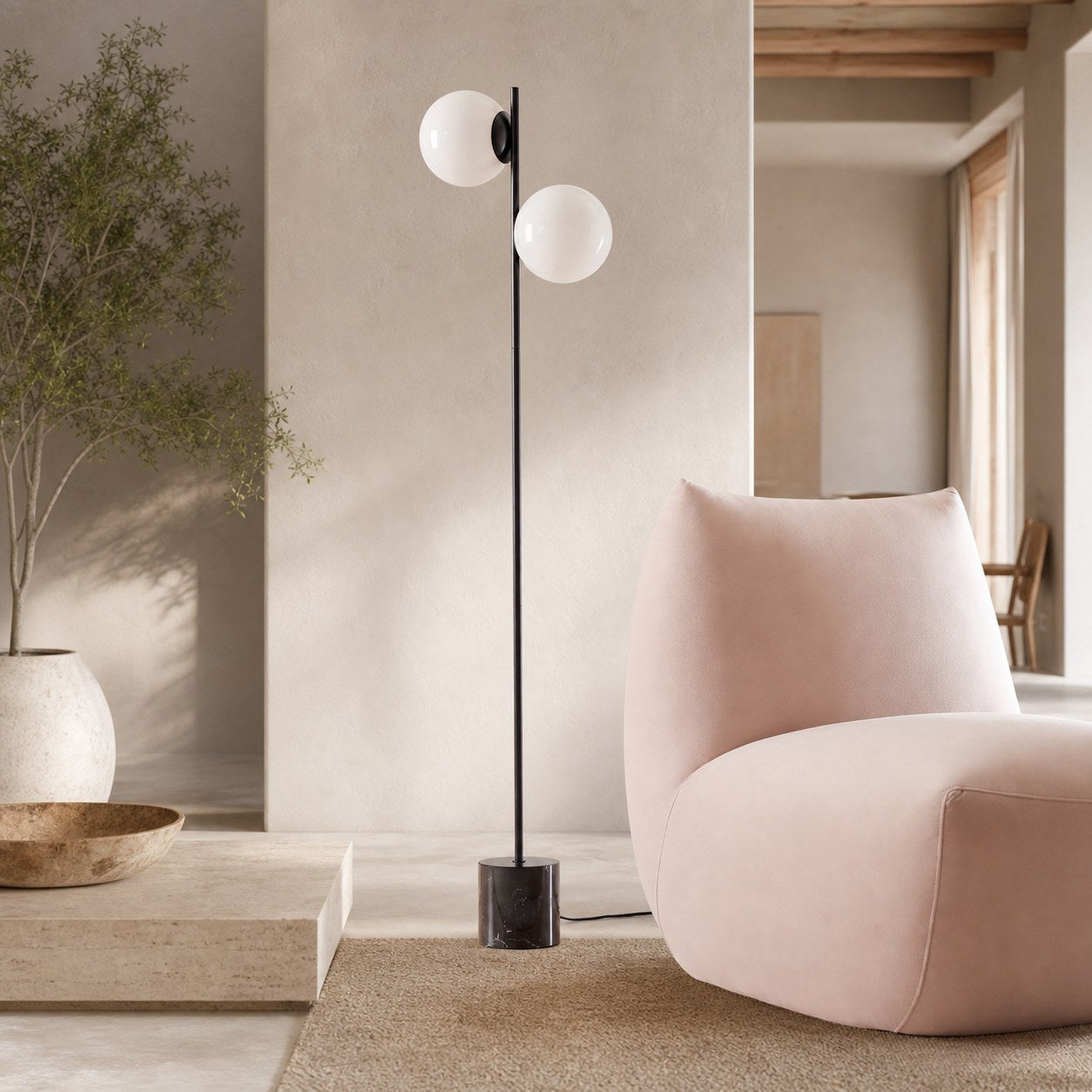 Alessora Sphere Stem Floor Lamp – Metal Frame Marble Base Elegant Lighting