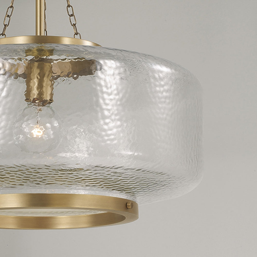 Modern Farmhouse Glass Cloche Pendant Light - Hammered Glass Pendant Light