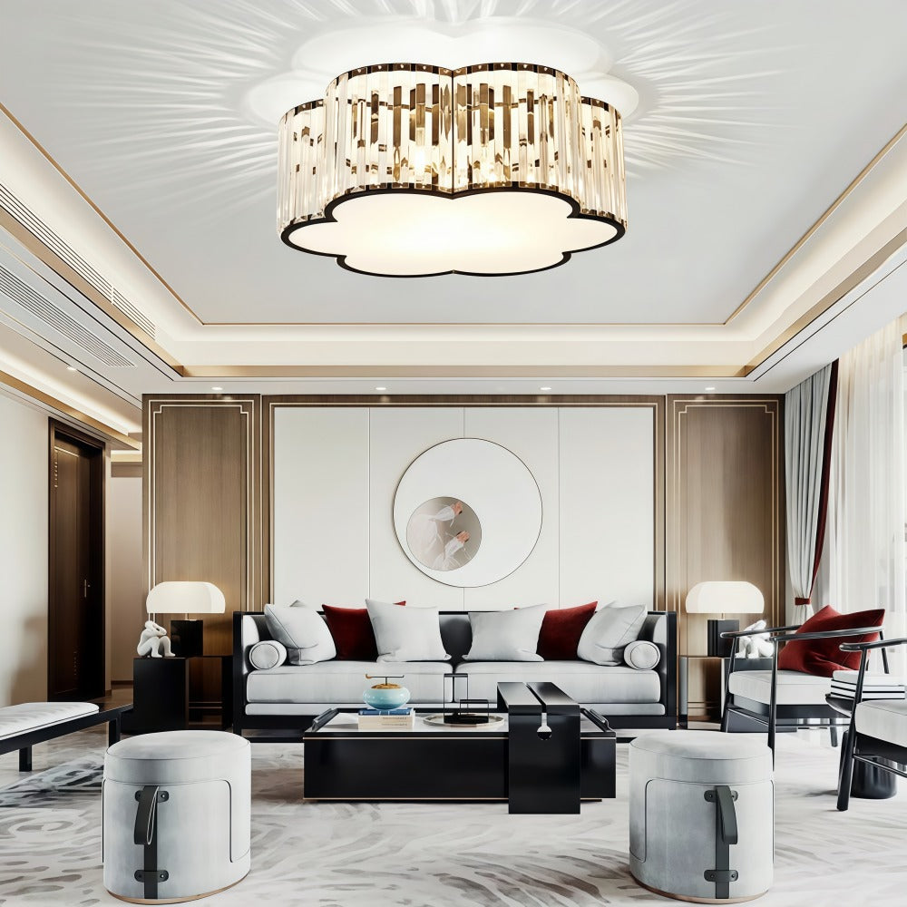 Crystal Glass Flush Mount Ceiling Light - Gold Drum Shade Ceiling Lamp