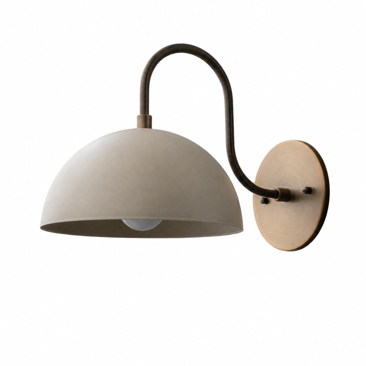 Curva Metal  Industrial Wall Sconce - Curved Brass Arm - Hammered Dome Light Fixture