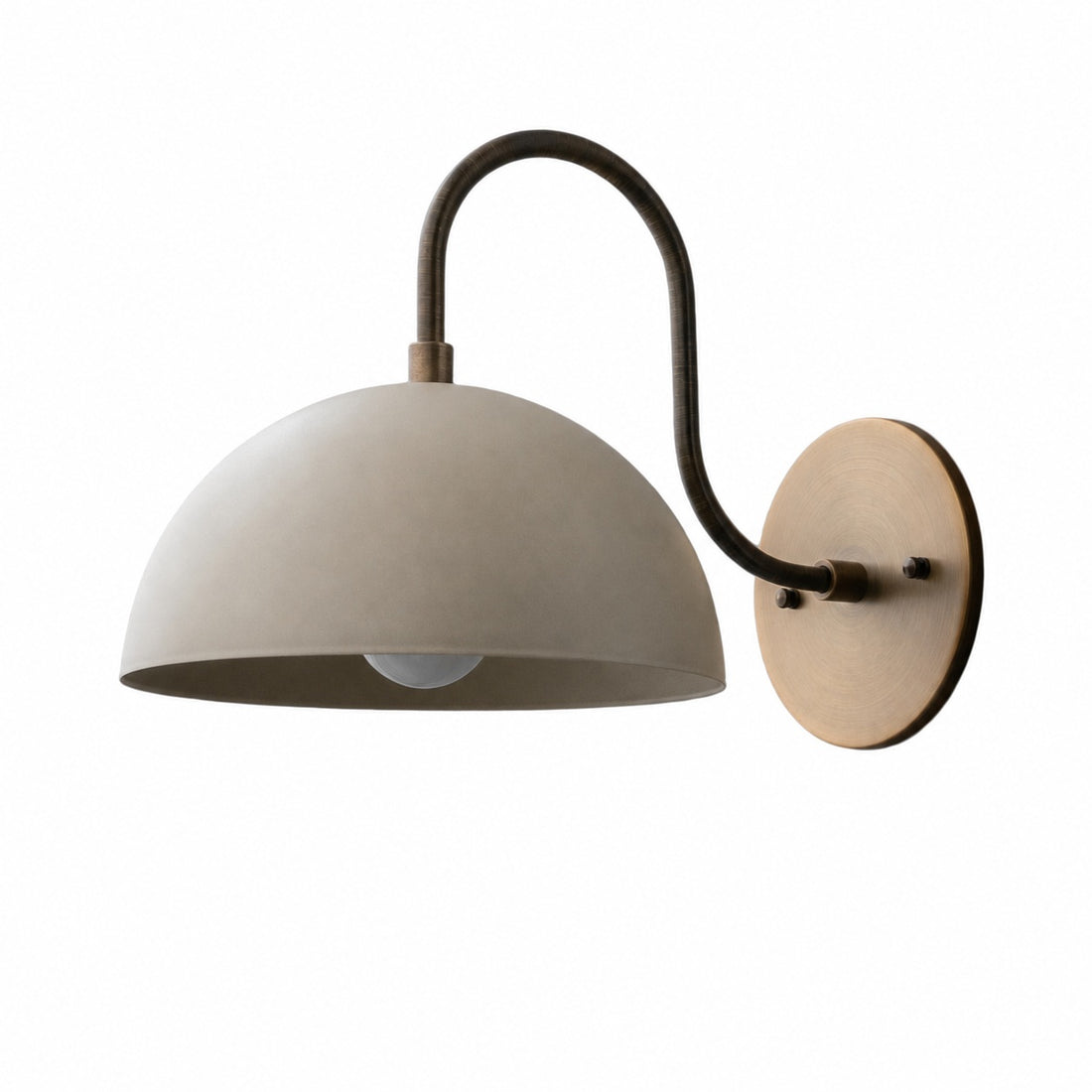 Curva Metal  Industrial Wall Sconce - Curved Brass Arm - Hammered Dome Light Fixture