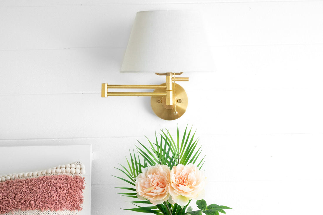 Ornato Luxe Brass Schoolhouse Sconce - Art Deco Wall Light with White Glass Shade
