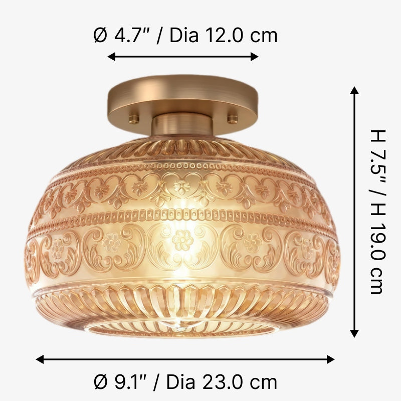 Lurex Stained Pattern Glass Flush Mount Ceiling Light - Engraved Design and Decorative Indoor Lighting U21