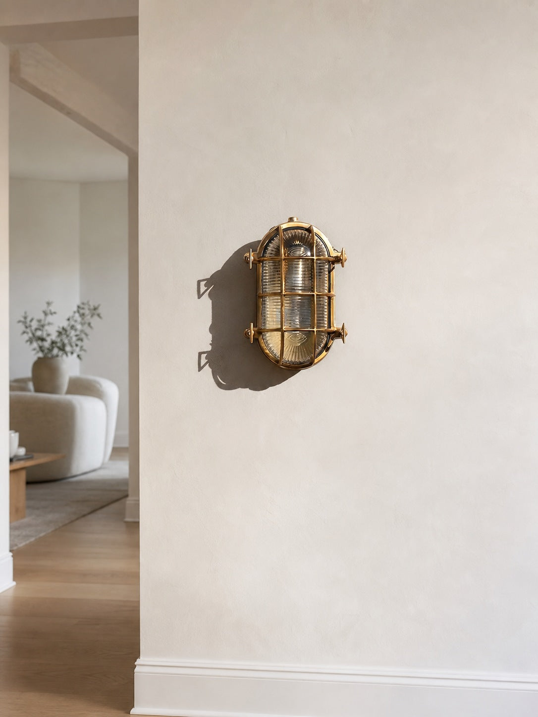 Ivoran Bulkhead Wall Sconce - Brass Caged Glass Vintage Industrial Light for Outdoor and Bathroom
