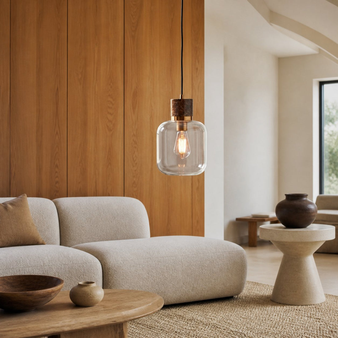 Korlisse Natural Stone and Glass Pendant Light – Stylish Lamp for Lounge or Living Room