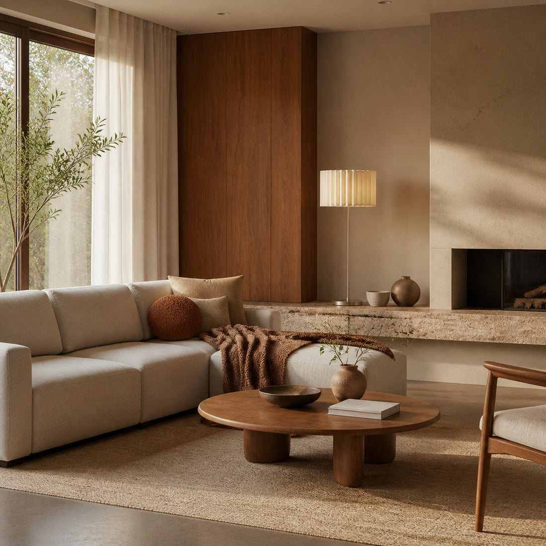 Velura Stand Floor Lamp - Beige Linen Shade and Metal Stand