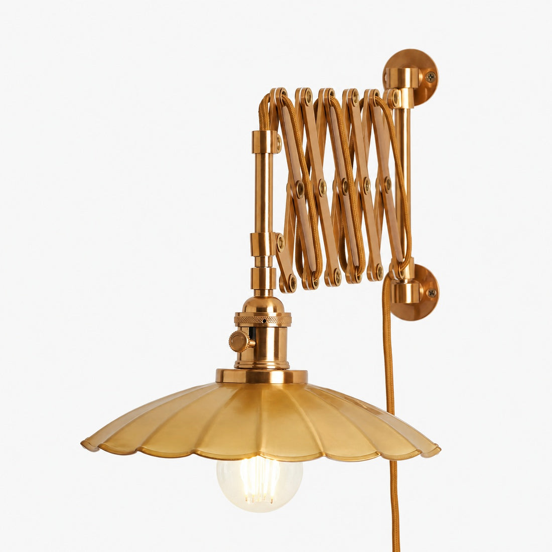 Furium Scalloped Accordian Plug-In Sconce - Brass Wall Light Elegance