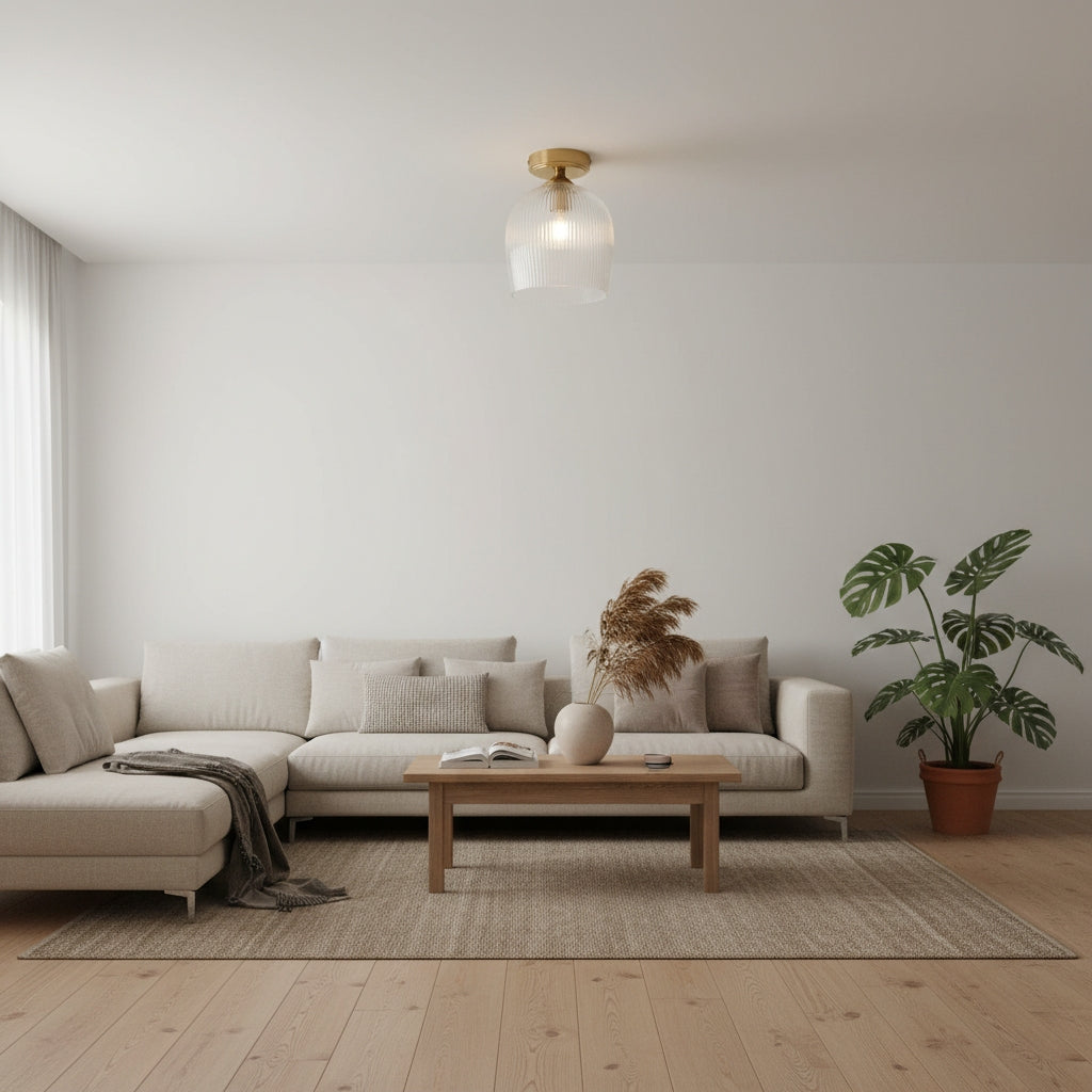 Brazara Dome Ceiling Light - Industrial Ribbed and Clear Glass for Living Room