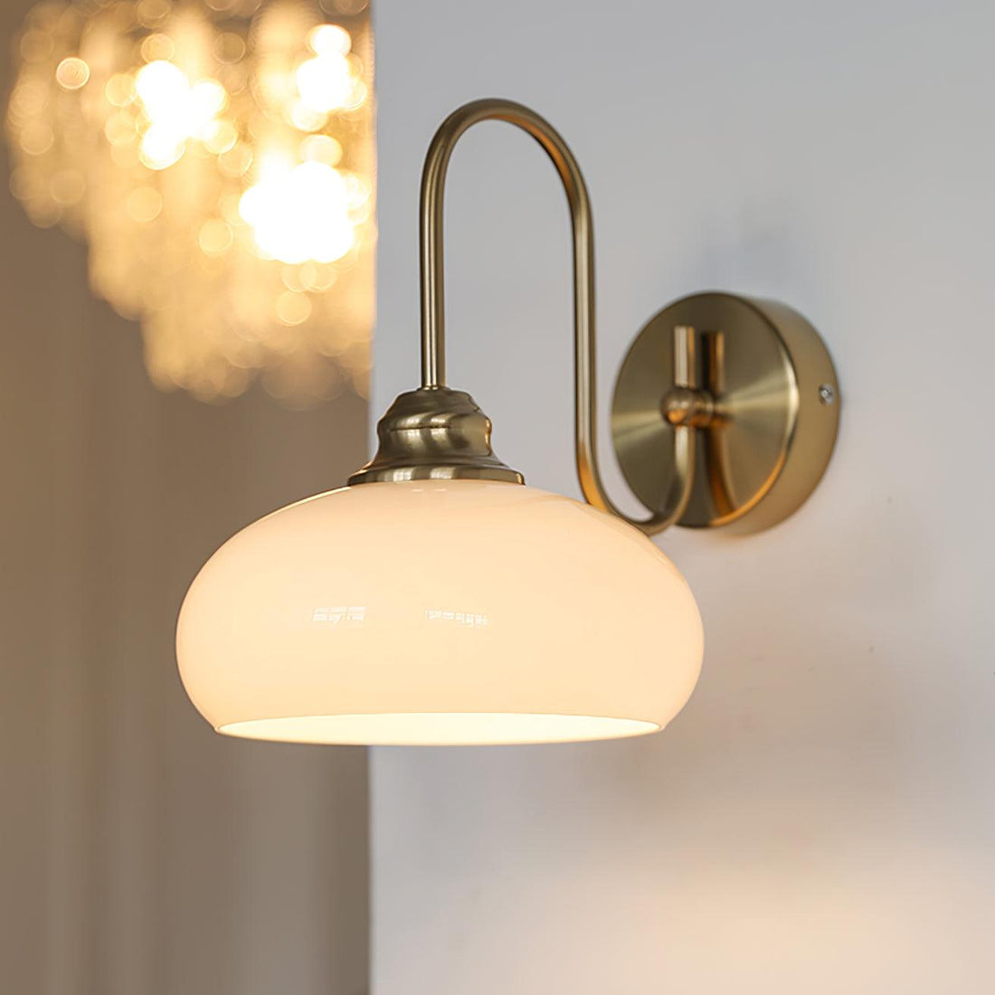 Bauhaus Wind Cream Glass Shade Metal Curved Pole Wall Sconce