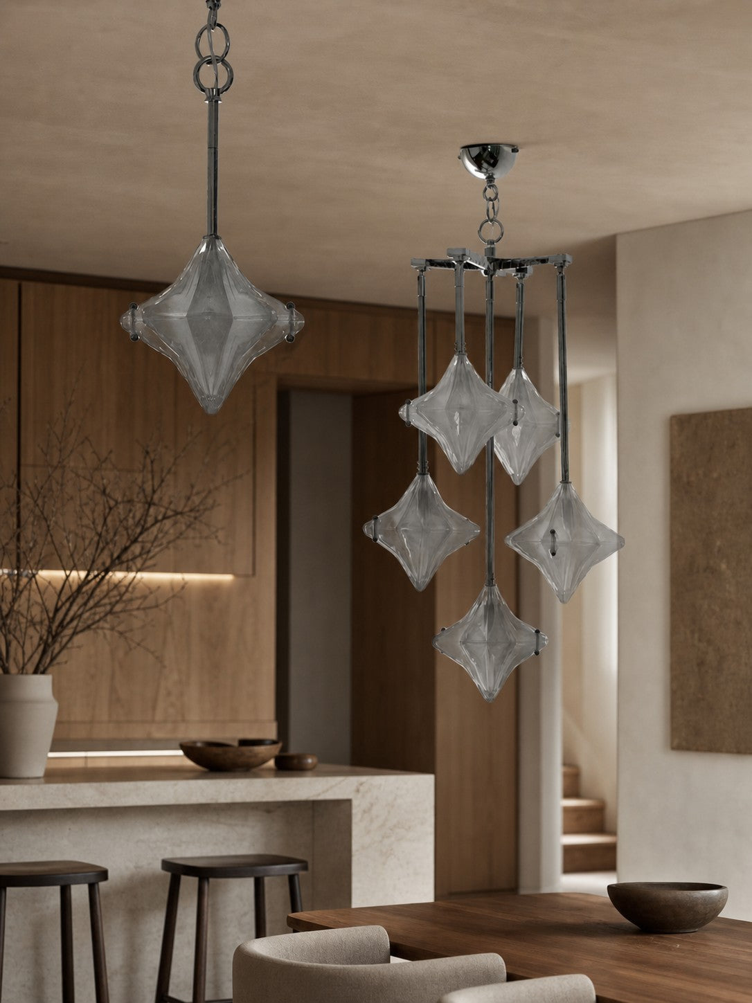 Art Deco Astris Star Chandelier – Frosted Glass Deco Fixture for Dining Room