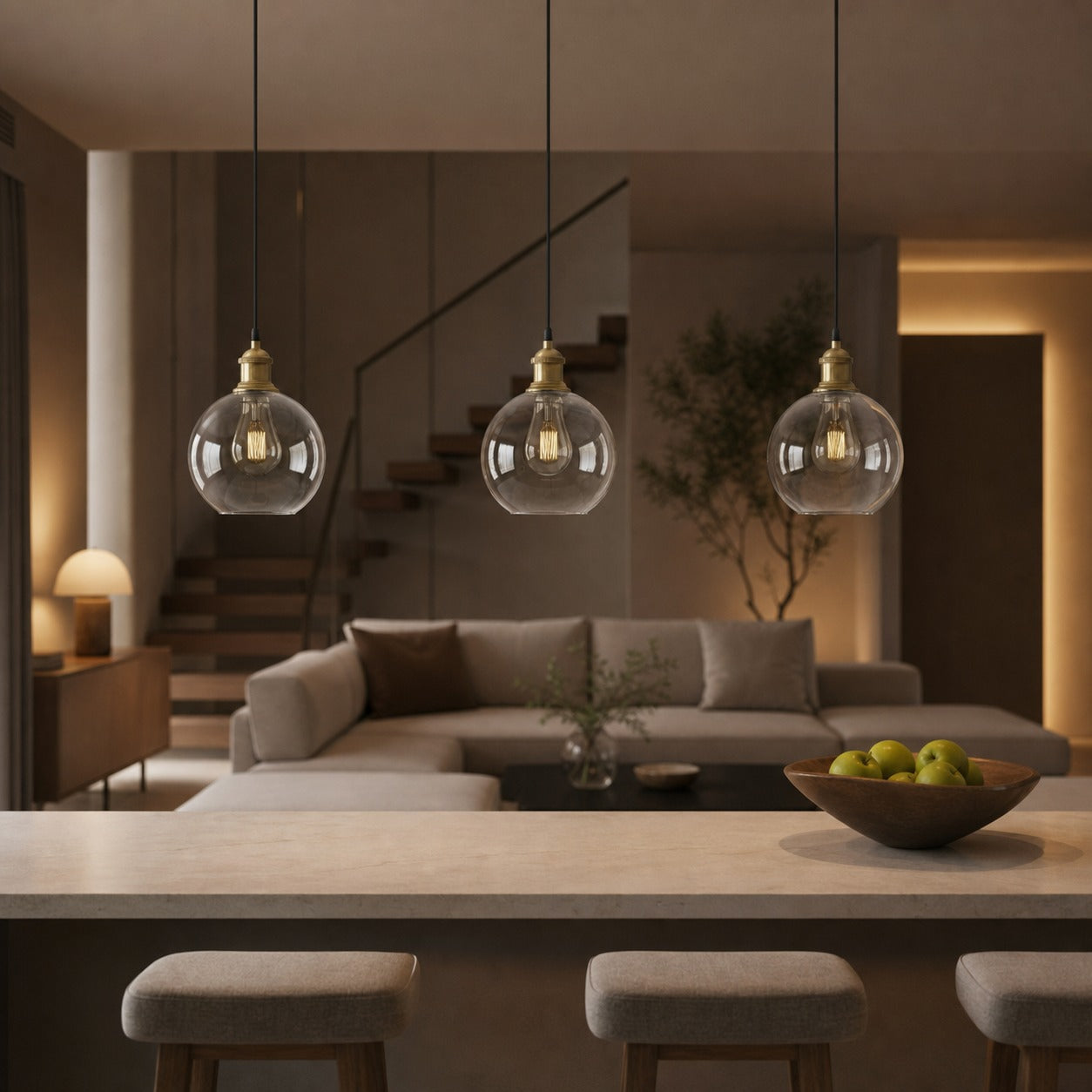 Glavena Vintage Glass Globe Pendant Light - Metal Details Hanging Light for Dining Rooms