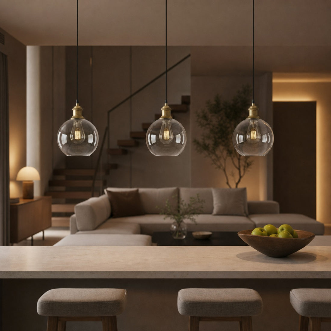 Glavena Vintage Glass Globe Pendant Light - Metal Details Hanging Light for Dining Rooms