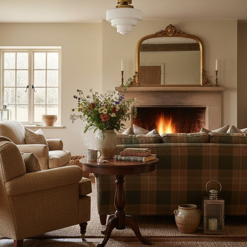 Geotower Glass Brass Ceiling Lamp – Handblown Opal Glass Globe Light