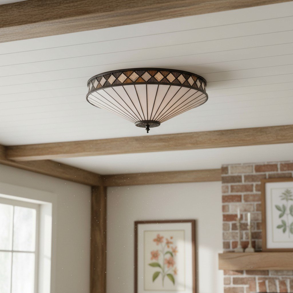 TF Fargo Geometric Flush Mount Light - Handcrafted Art Deco Stained Glass Lamp for Entryway