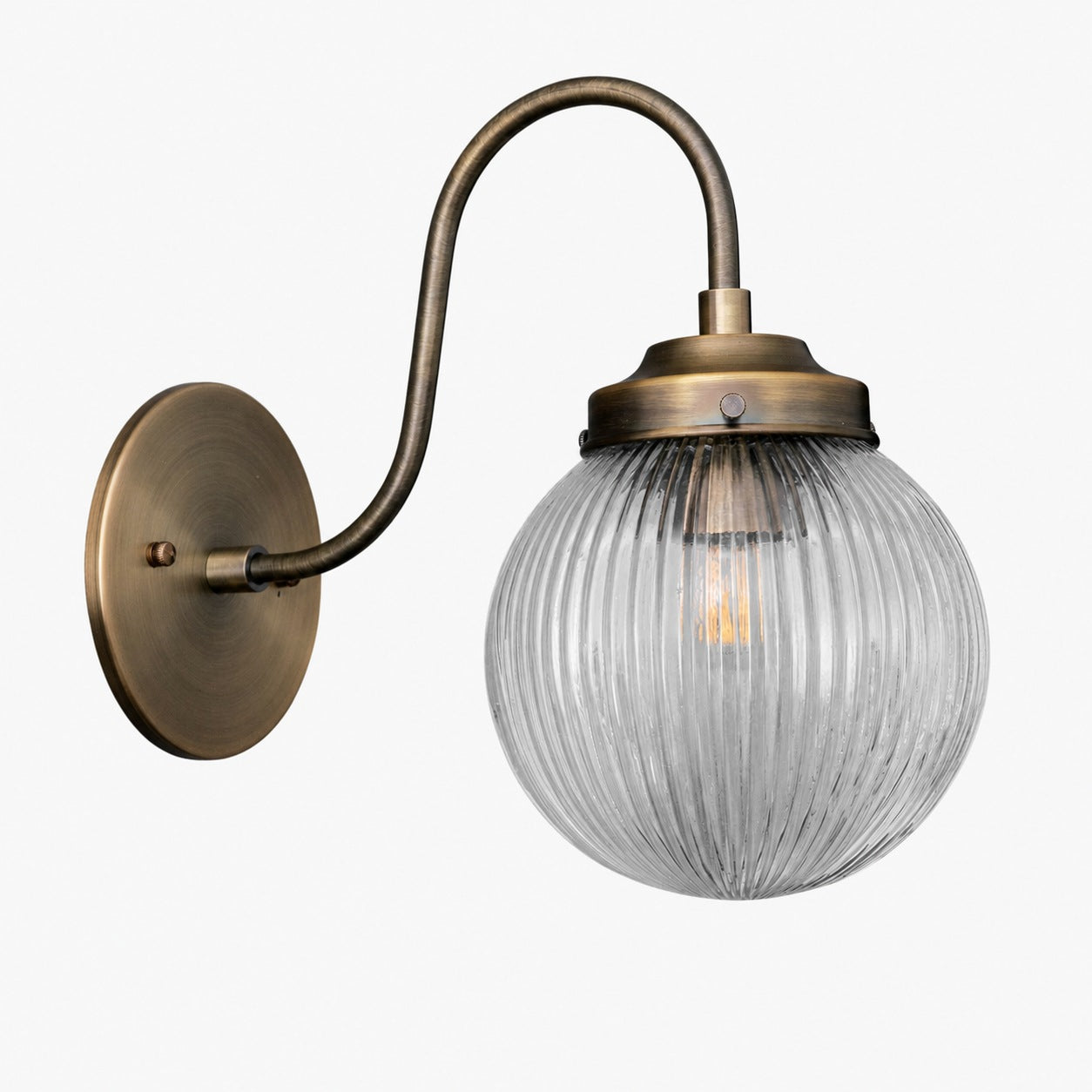 Glorica Glass Aged Brass Wall Sconce - Ribbed Glass Shade Industrial Style Lighting