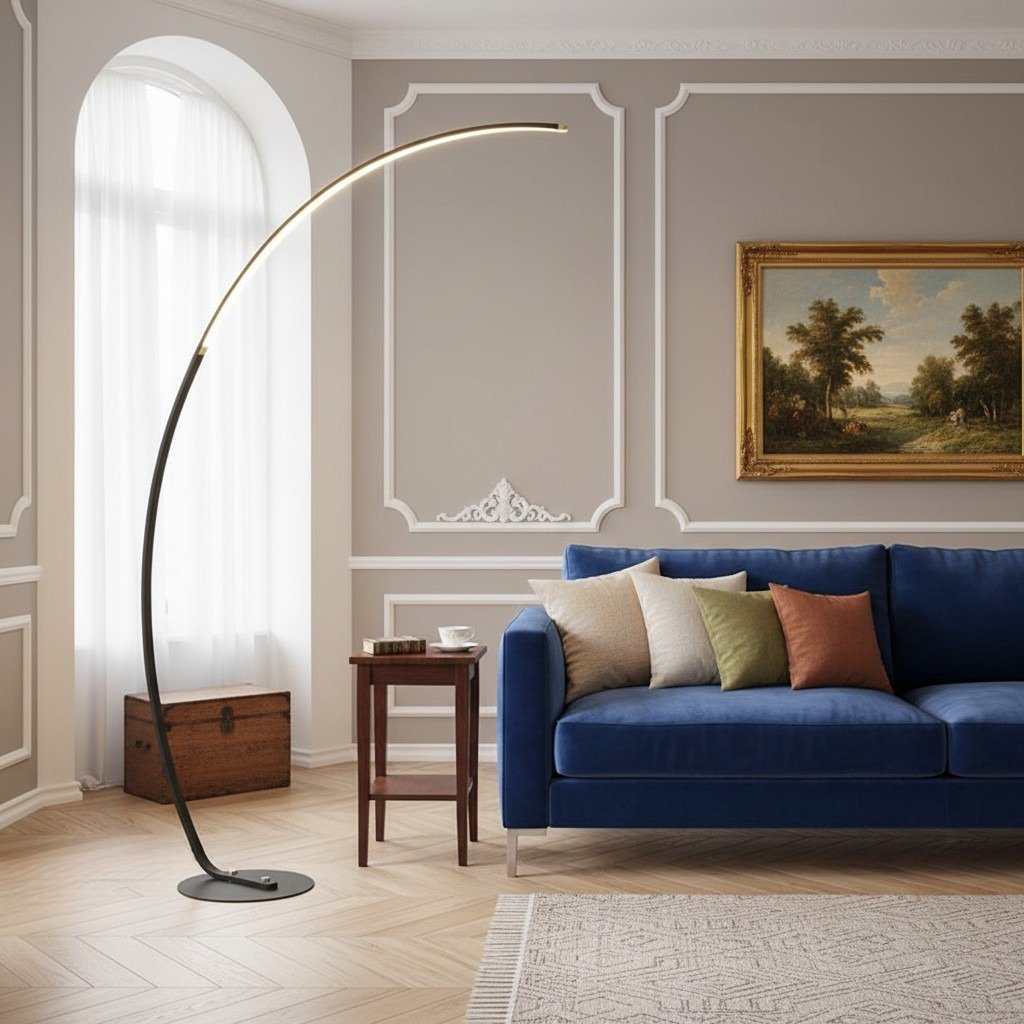 Lirra Minimal Curved Floor Lamp – Elegant Metal Accent for Living Spaces