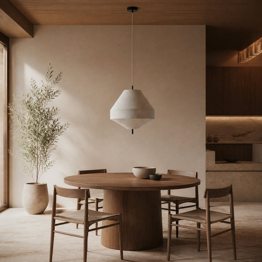 Zalen Layered Linen Pendant – Bronze Ceiling Light for Living & Dining