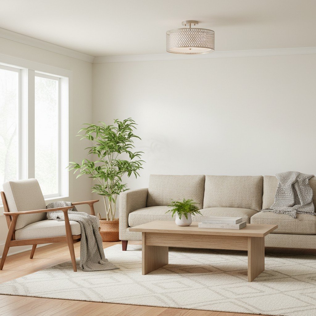 Liorin Geometric Mesh 3‑Light Flush Ceiling Light - Mesh Metal Frosted Glass Lamp for Living Room or Hallway