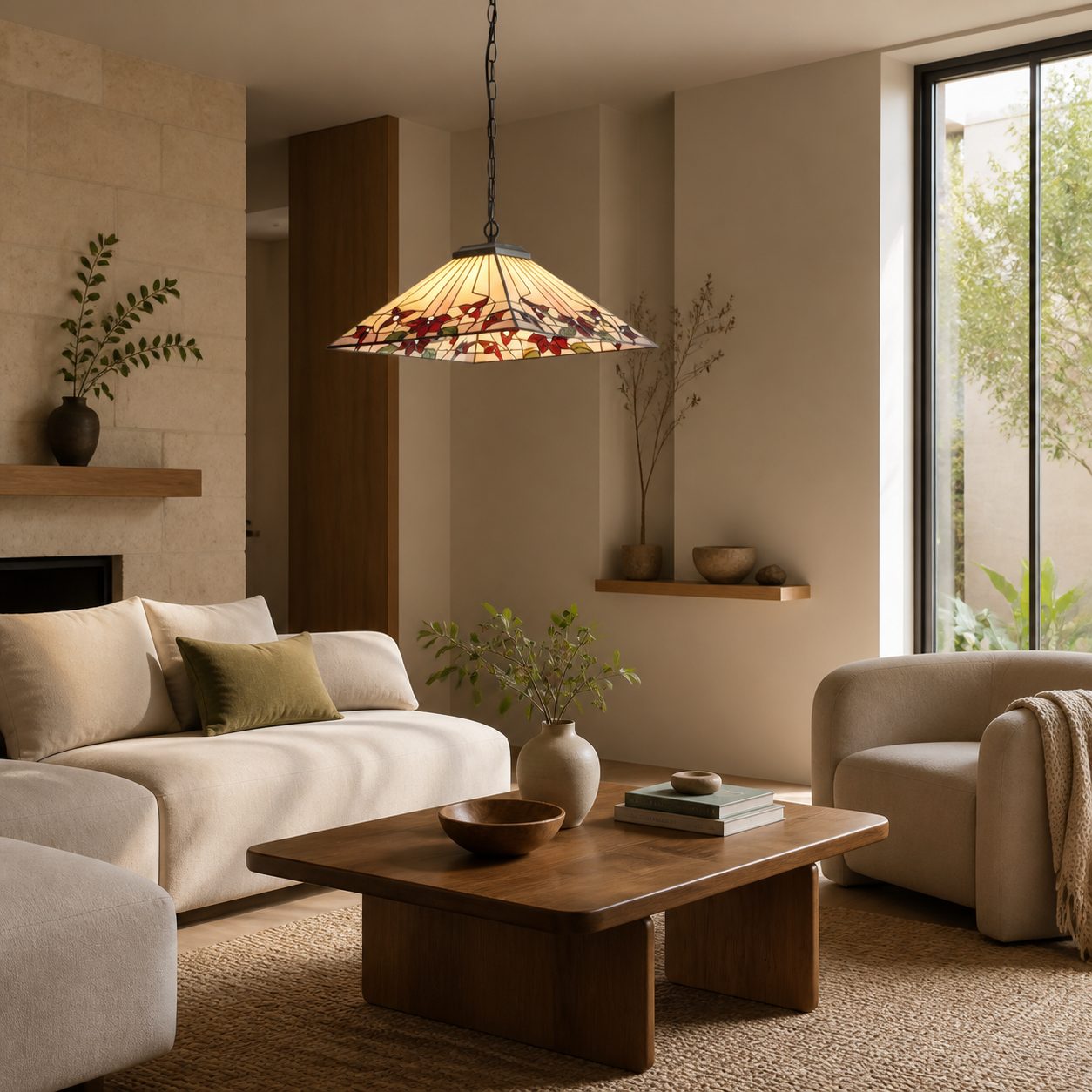 TF Camillo Classic Patterned Pendant Light – Stained Glass Lamp for Bedroom or Hallway