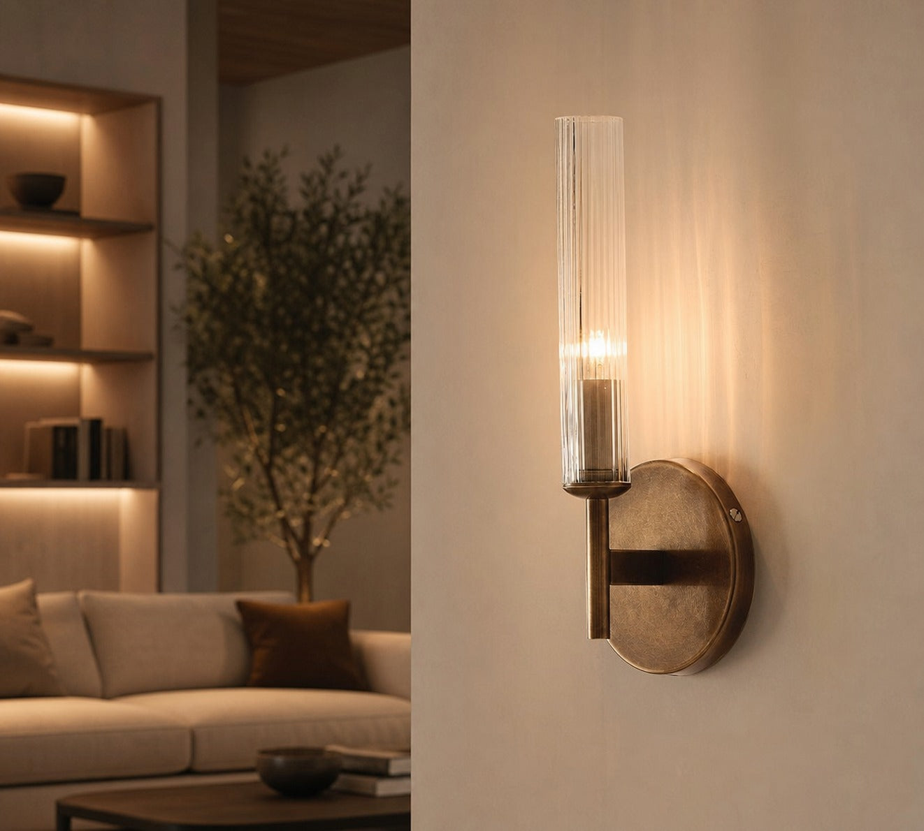 Bravira Ribbed Glass Wall Lamp - Tube Metal Light in Classic Finishes