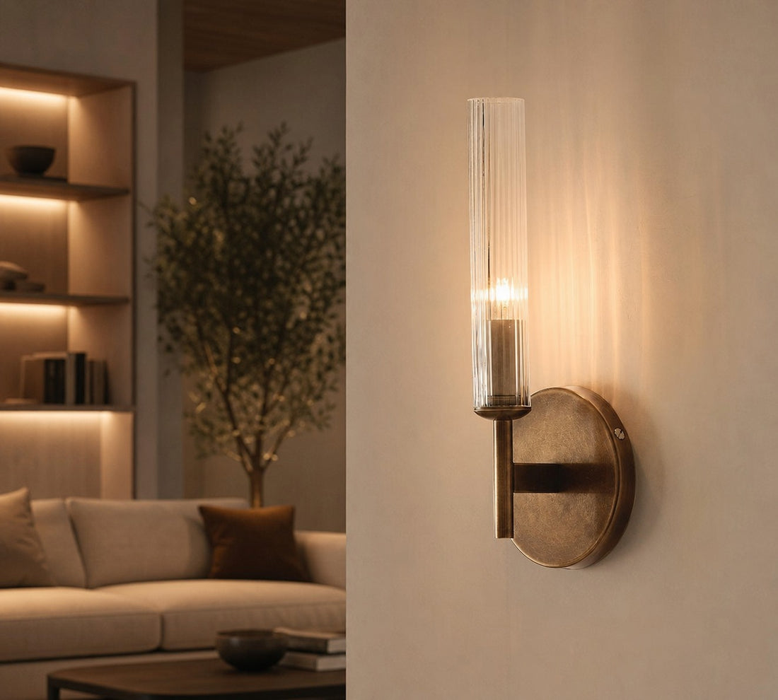 Bravira Ribbed Glass Wall Lamp - Tube Metal Light in Classic Finishes