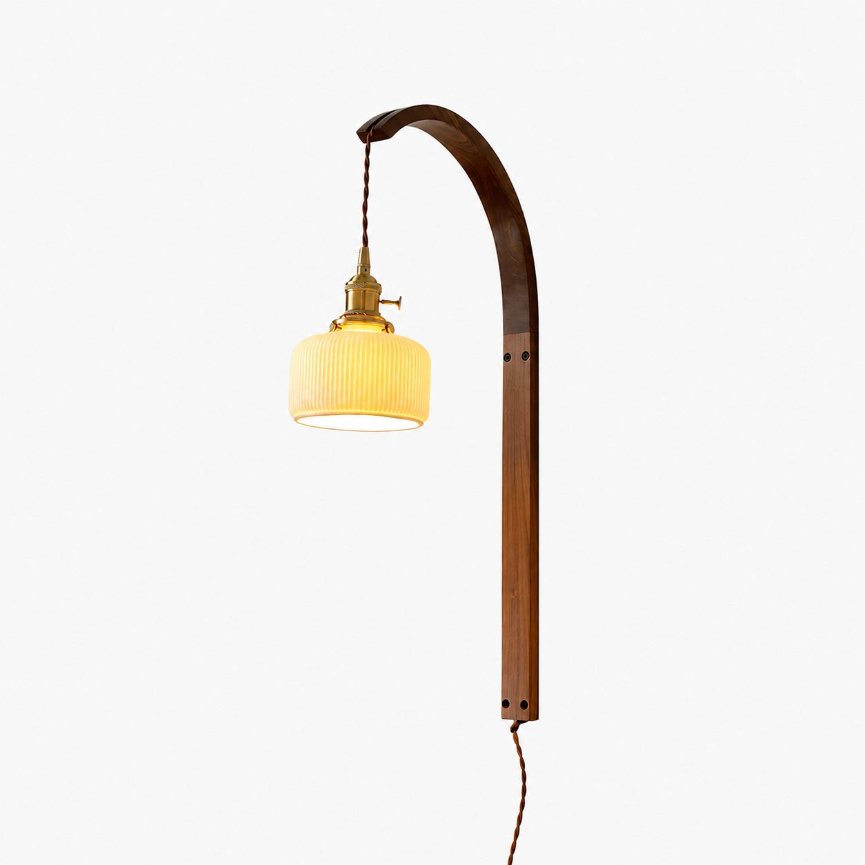 Curved Walnut Ceramic Plug-in Wall Light