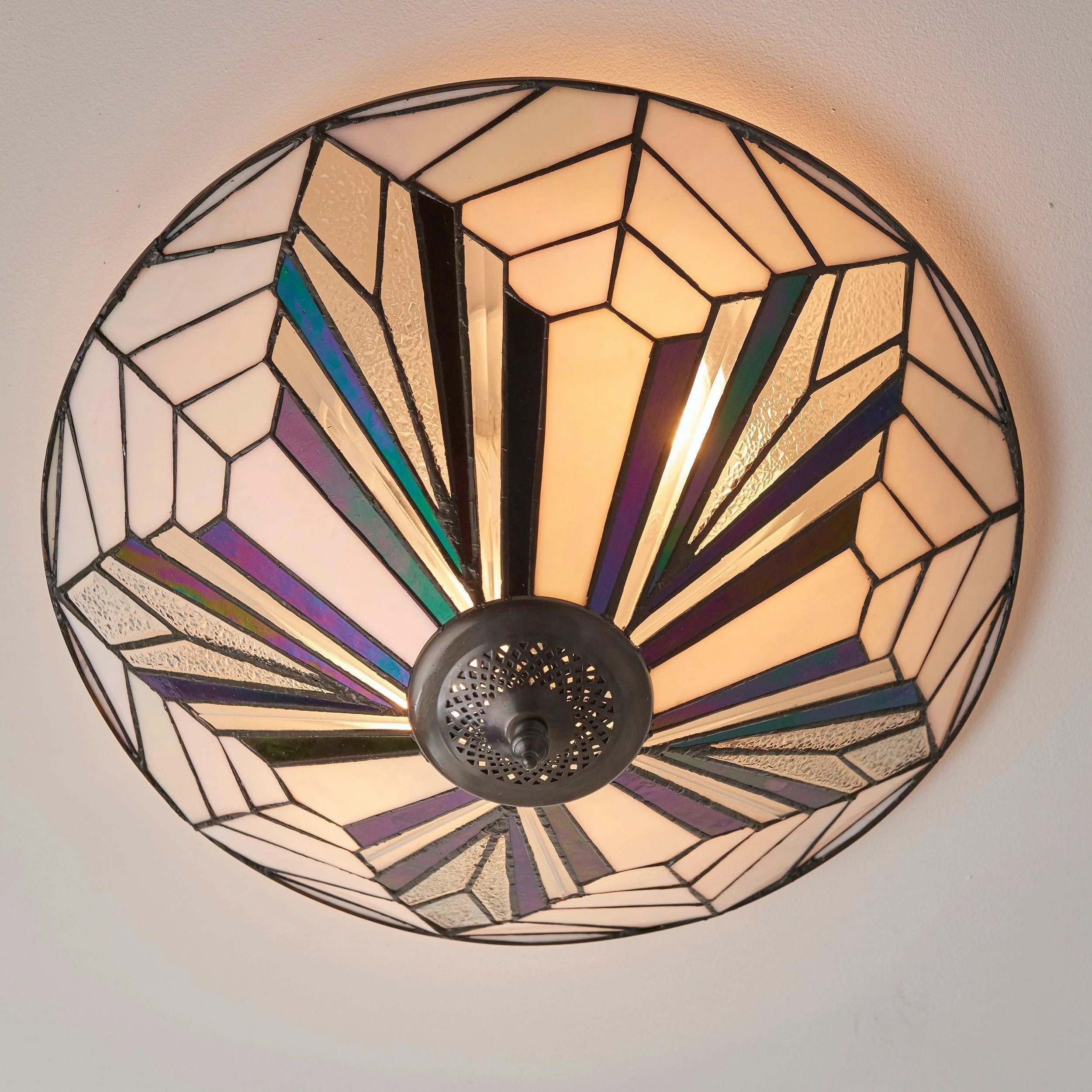 TiffStar Elegant Art Glass Flush Ceiling Light - Vintage-Inspired Ceiling Fixture for Home Interiors