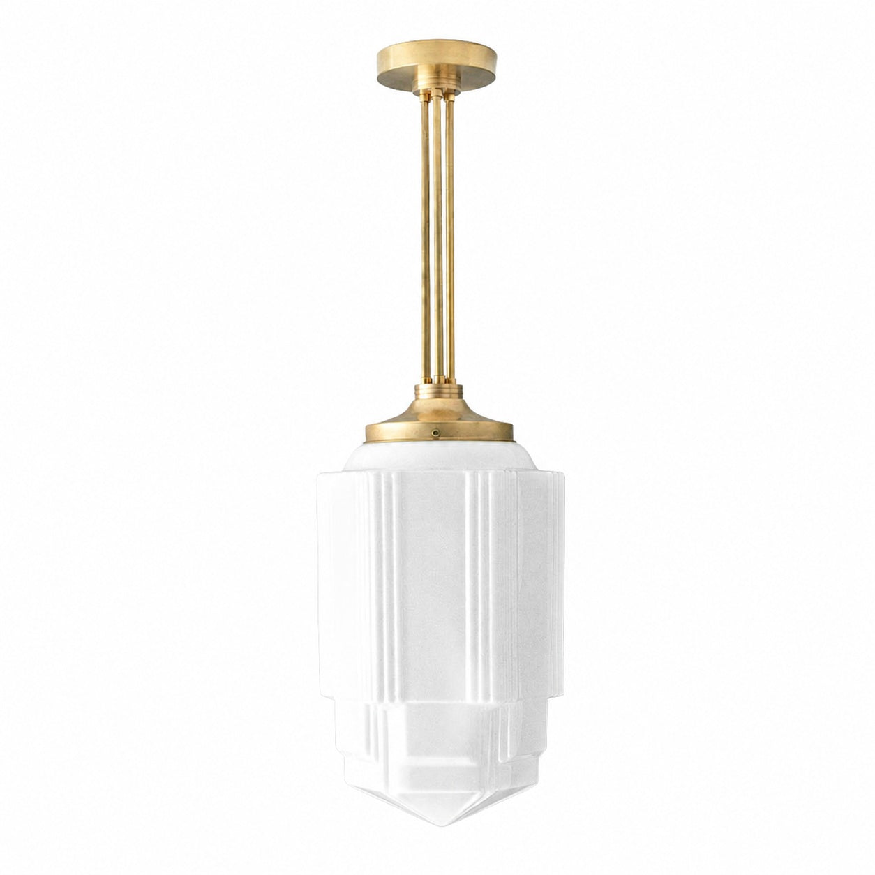 Geotower Glass Brass Pendant – Opal Globe Art Deco Hanging Light