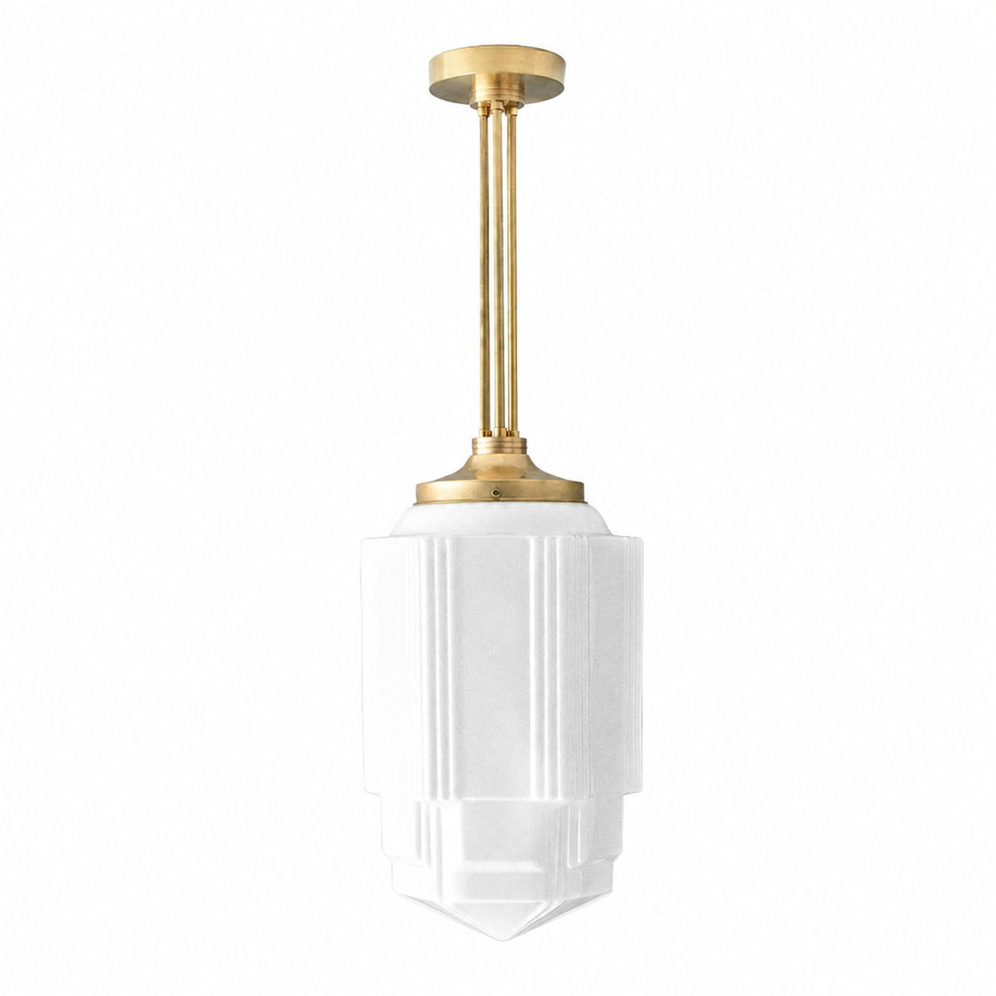 Geotower Glass Brass Pendant – Opal Globe Art Deco Hanging Light