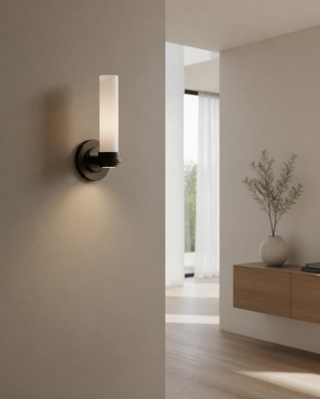 Roven Modern Wall Sconce Inspired with Glass Cylinder Shade - Versatile Accent For Living Room