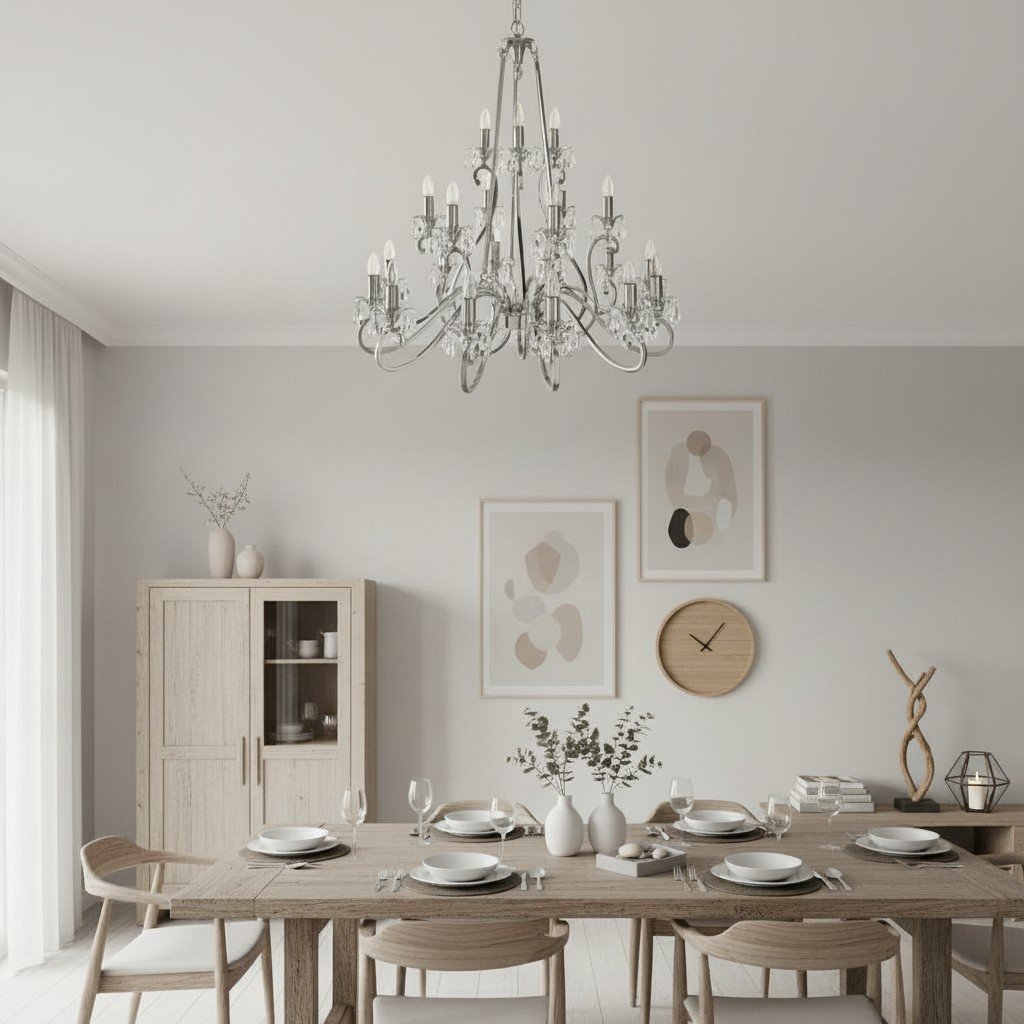 Talonis Crystal Chandelier - Traditional Candle-Style Brass and Nickel for Living Room and Dining Room