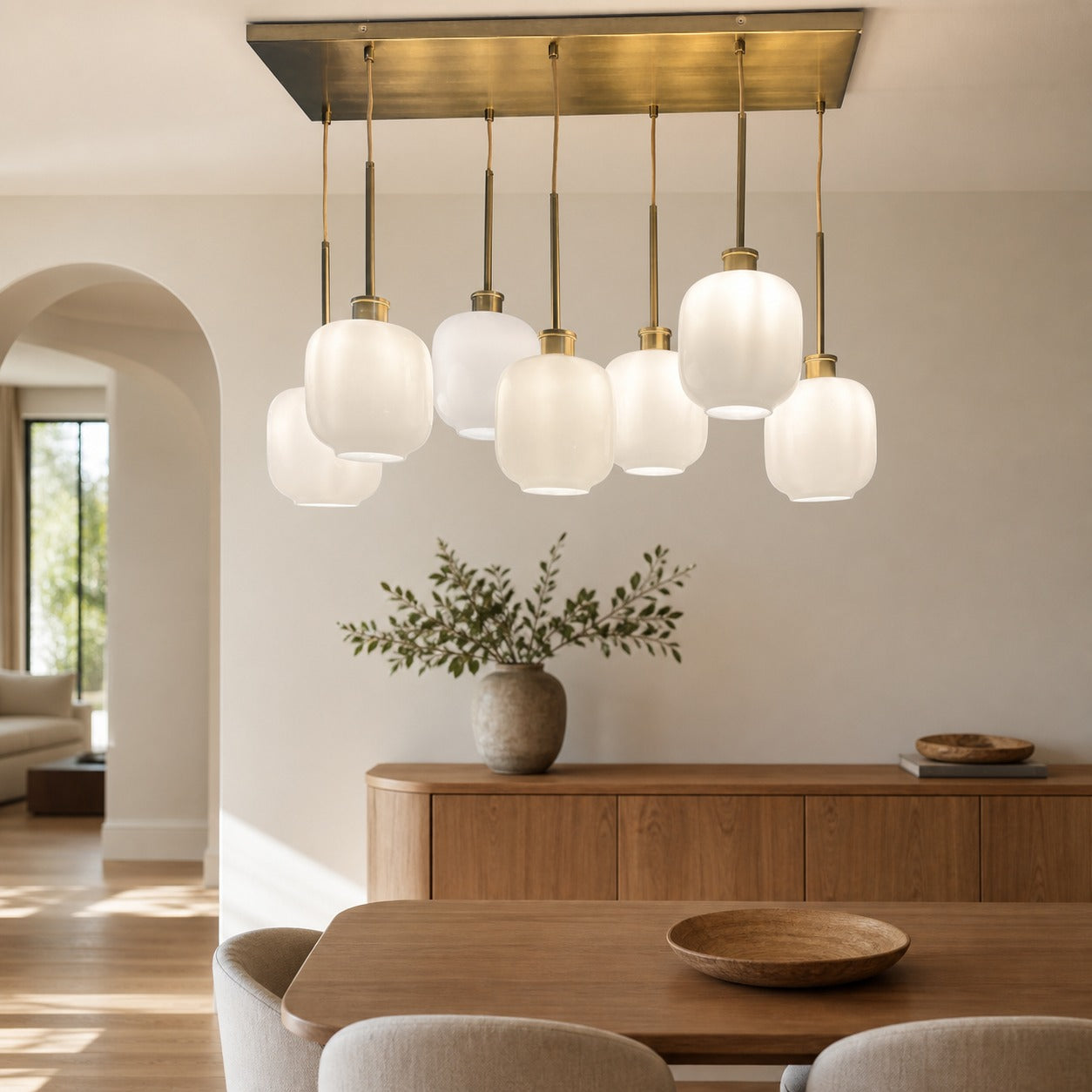 Lumivelle Sculptural 7-Light Chandelier – Adjustable Height Modern Glass Pendant