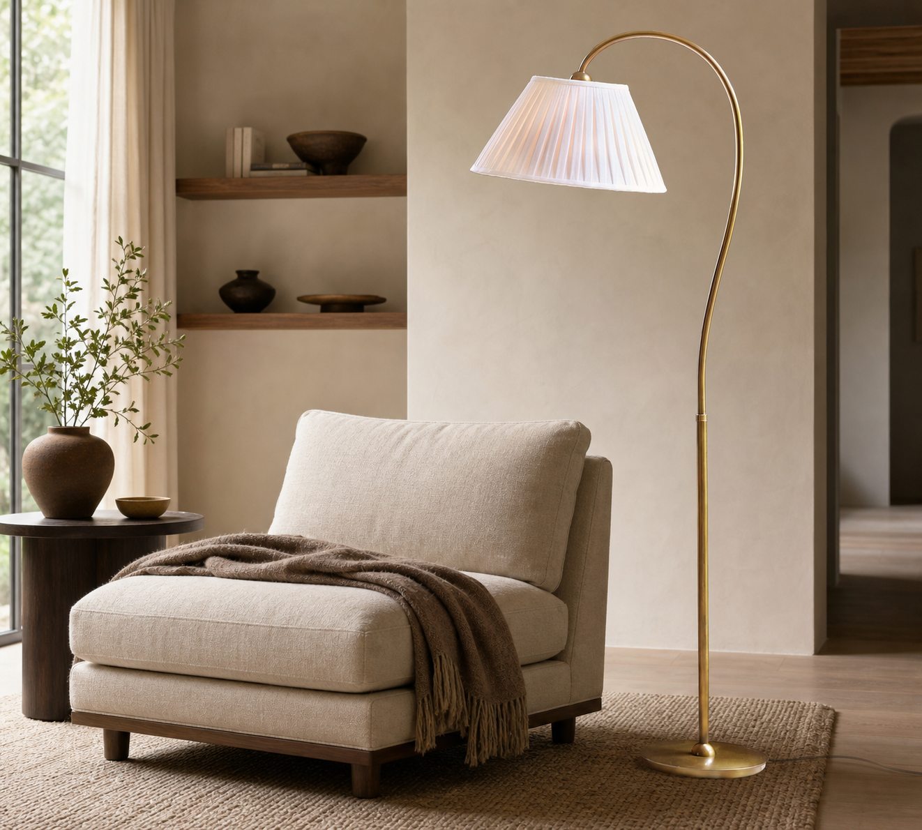 Luvora Pleated Shade Floor Lamp - Adjustable Linen Light in Farmhouse Style