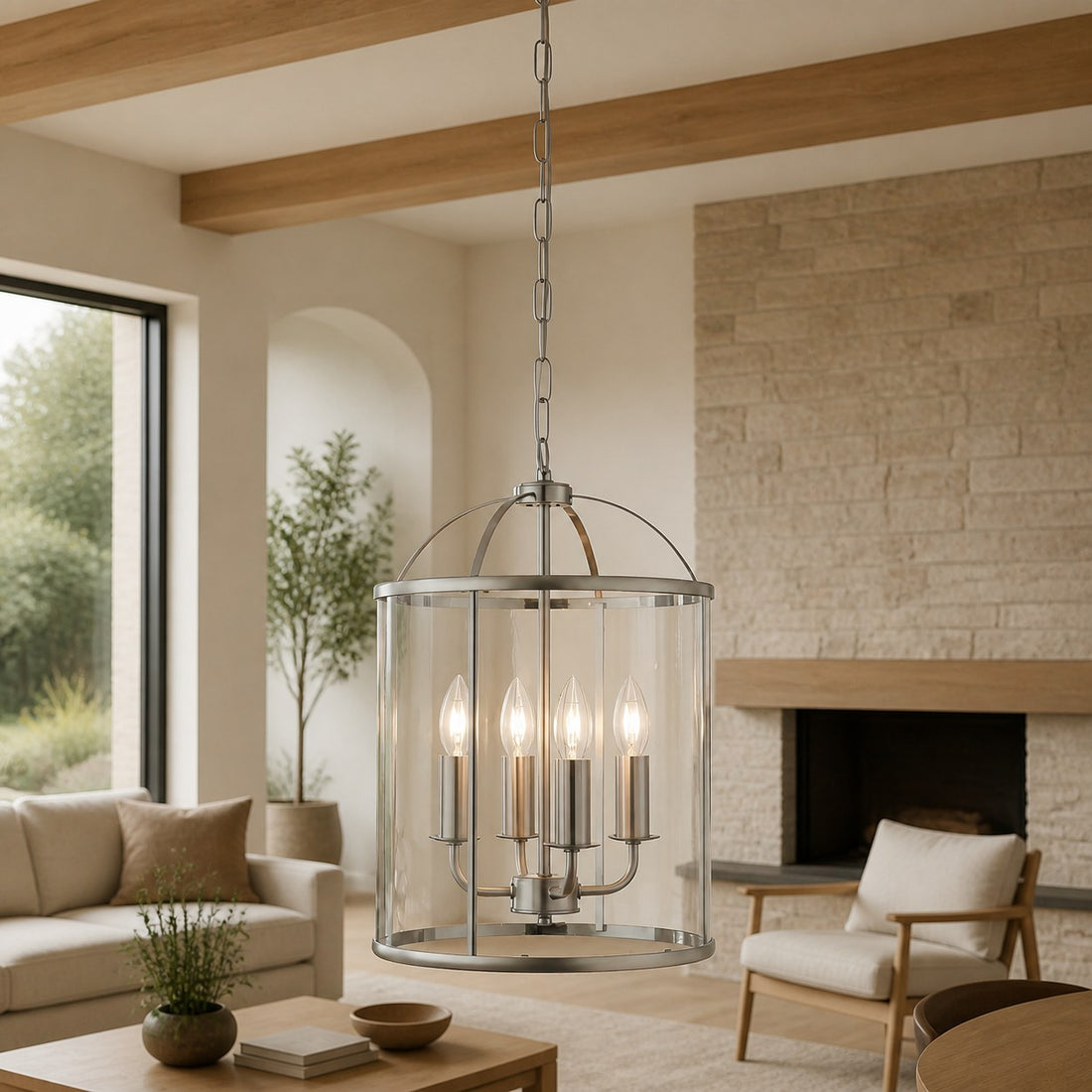 Luxvana Bell Shaped Glass Pendant Light - Industrial Metal Lantern Design Fixture for Kitchen