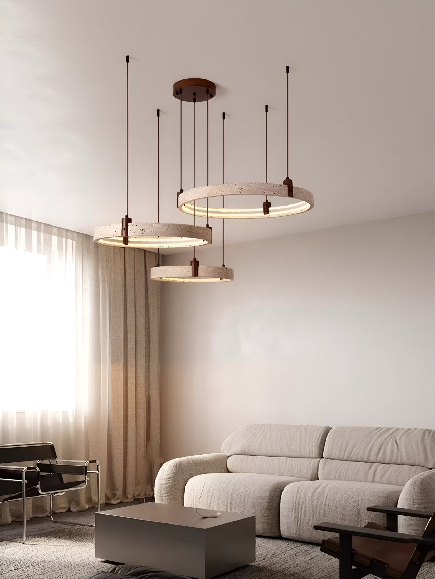 Simple Circular Travertine Pendant Lamp