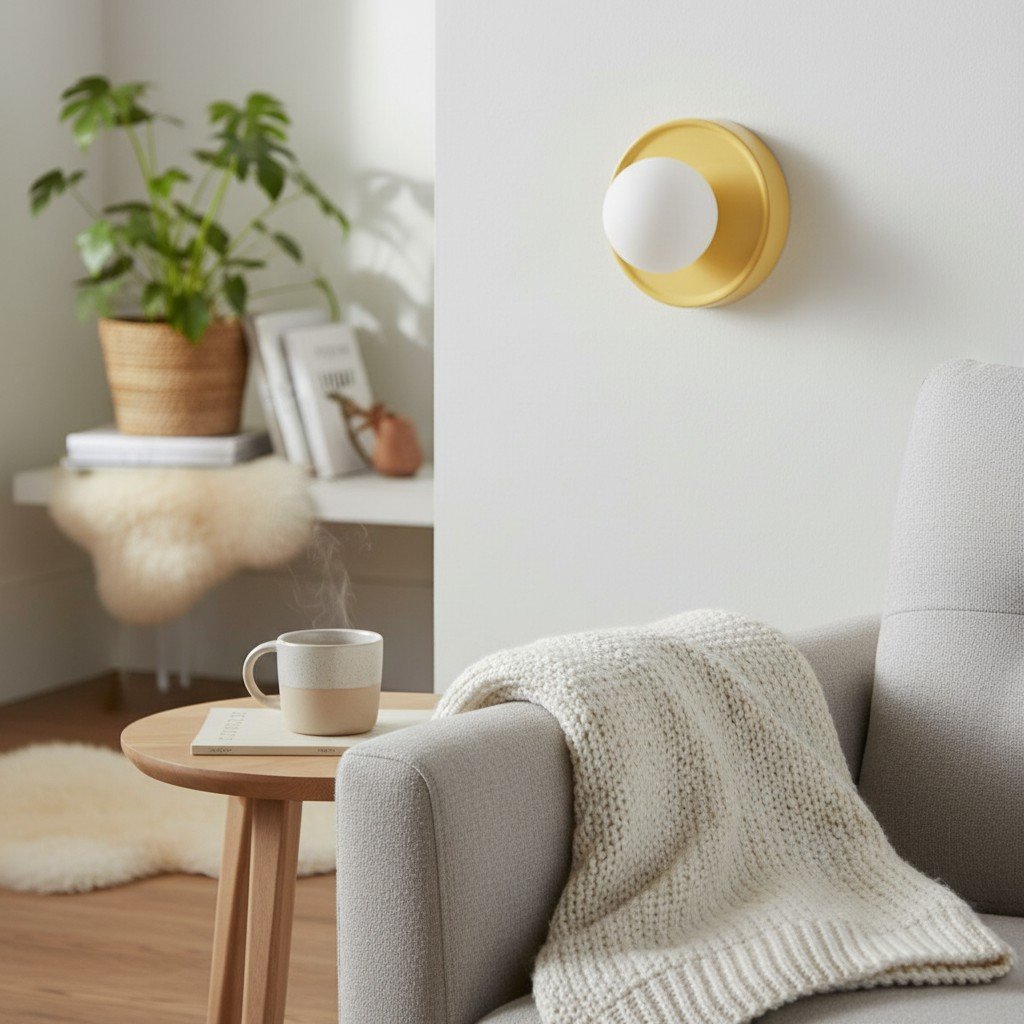 Solna Round Glass Wall Sconce with Ceramic Base-Minimalist Lighting for Bedroom or Hallway