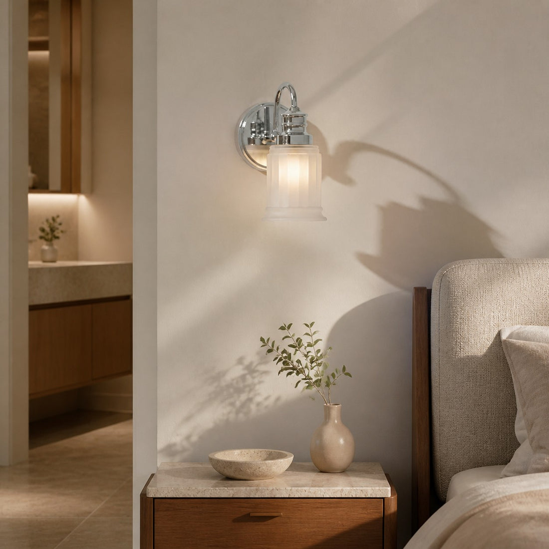 Lirra Bathroom Metal Wall Lamp with Glass Shade - Damp Rated Wall Sconce