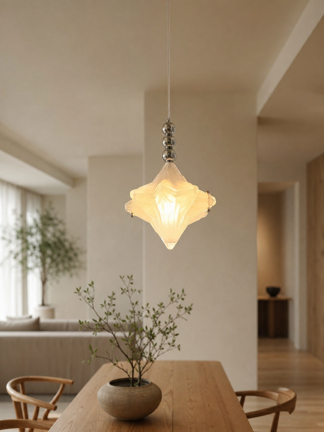 Art Deco Astris Elara Star Pendant Light – Frosted Glass Pendant with Geometric Style