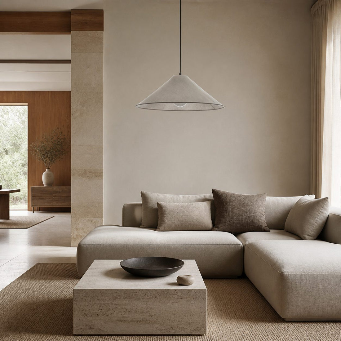 Zalen Textured Pleated Linen Pendant Lamp - Neutral Fabric Style Pendant Lamp for Bedroom & Living Room