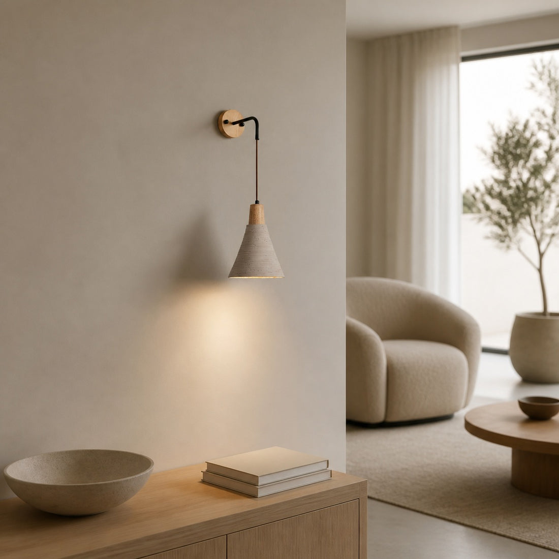Solaraeon Microcement Minimalist Concrete Wall Sconce - Indoor Accent Lighting for Living Room