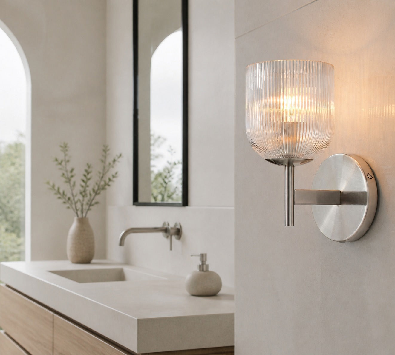 Bravira Ribbed Glass Sconce - Metal Wall Light with Clear Glass Shade