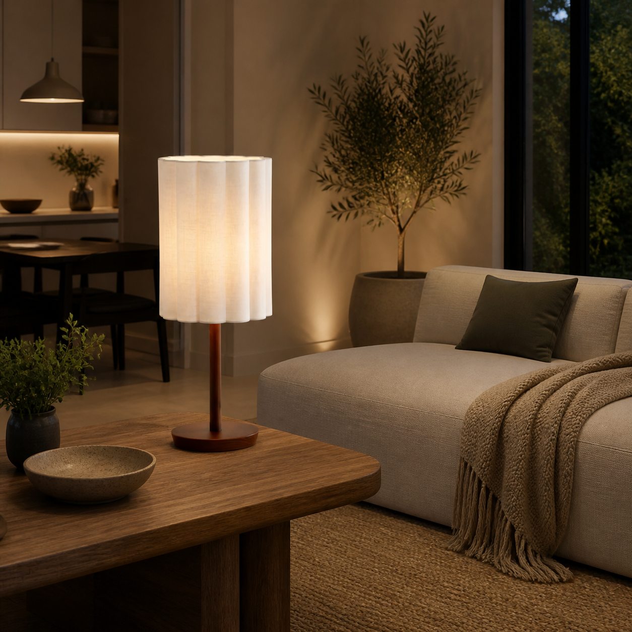 Linbron Modern Fabric Shade Table Lamp with Wood Base – Soft Ambient Lighting for Bedroom or Living Room