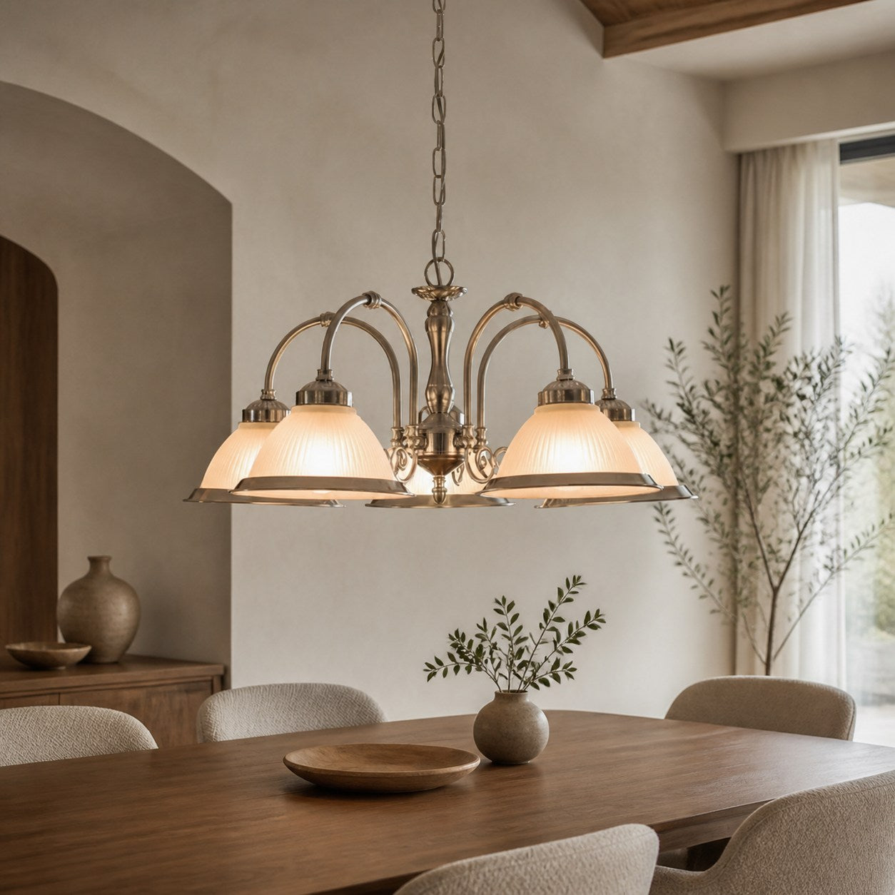 TF Vintora Ribbed Glass Pendant Light – Elegant Metal Trim for Kitchens, Dining Areas and Hallways