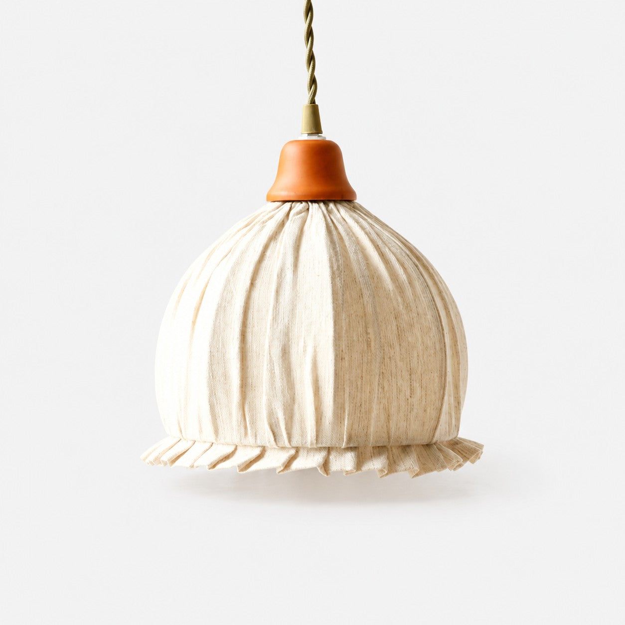 Pleated Fabric Pendant Light with Wood Canopy