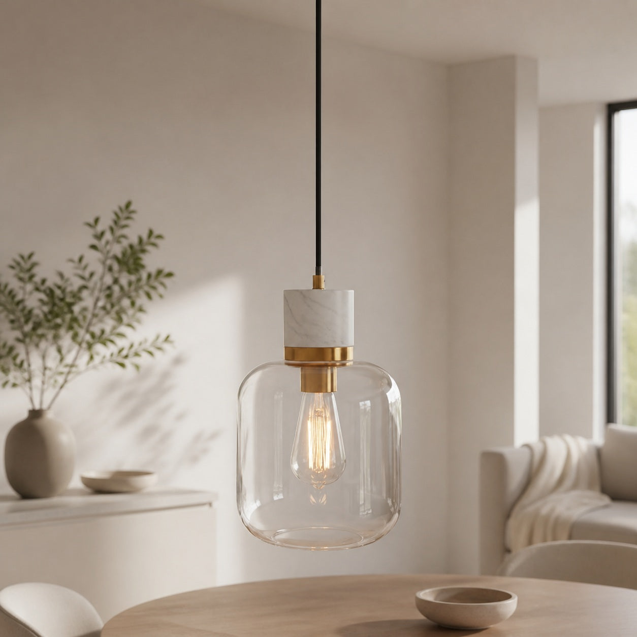 Korlisse Natural Stone and Glass Pendant Light – Stylish Lamp for Lounge or Living Room